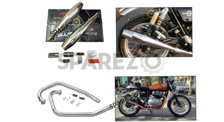 Royal Enfield GT and Interceptor 650cc Red Rooster Header Bend Pipe with Silencer Polished - SPAREZO